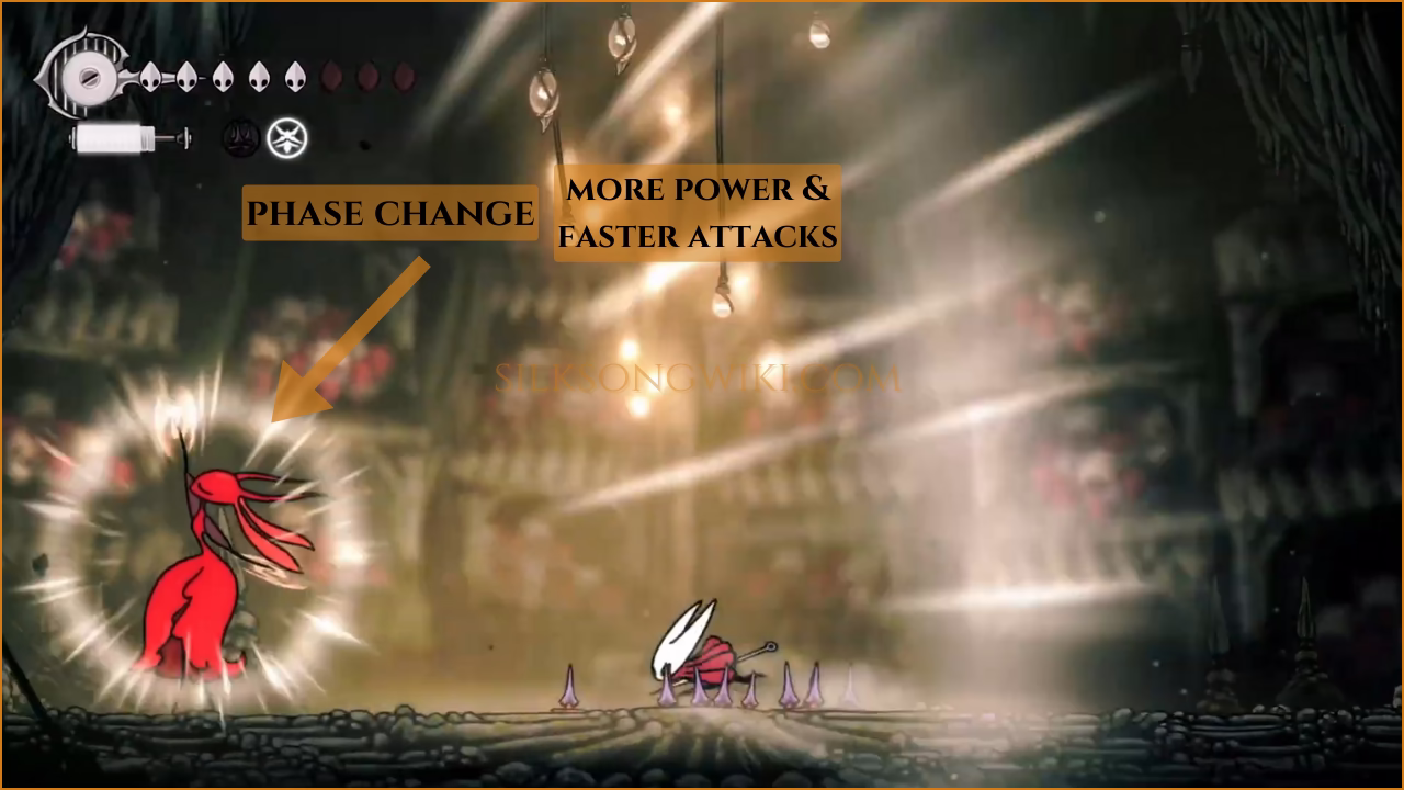 An image of Karmelita's shout animation, signaling the start of a new phase.