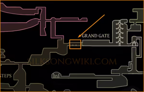 Map of the Blasted Steps showing the location of the Last Judge boss arena at the Grand Gate.