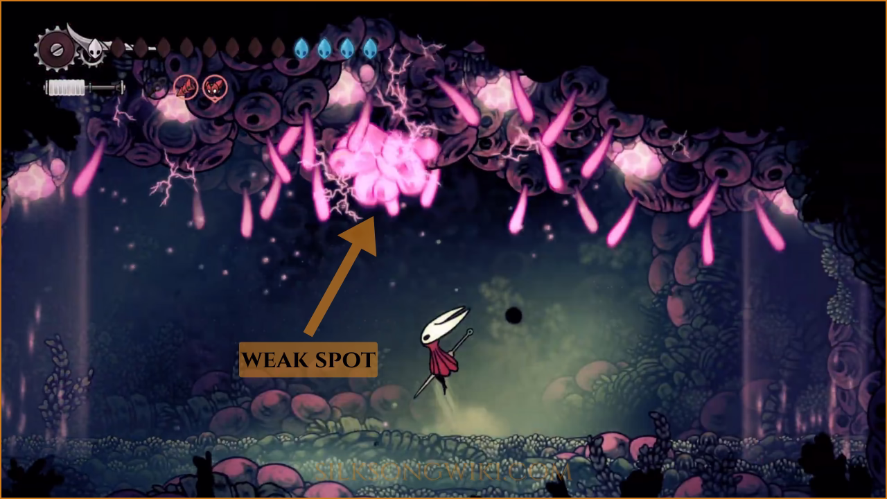 An image clearly highlighting the moving weak spot on Voltvyrm's body.