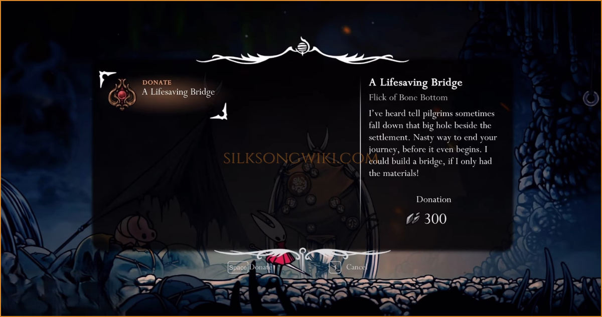 The wish description for 'A Lifesaving Bridge' shown in the menu.