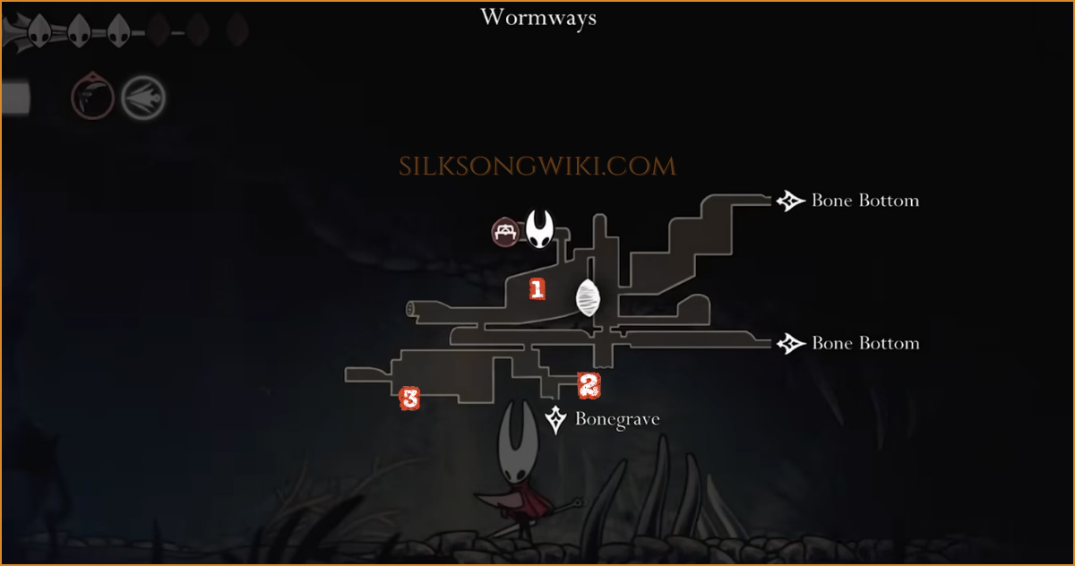 A map of the Wormways region showing the general locations of all three Plasmium Plants.