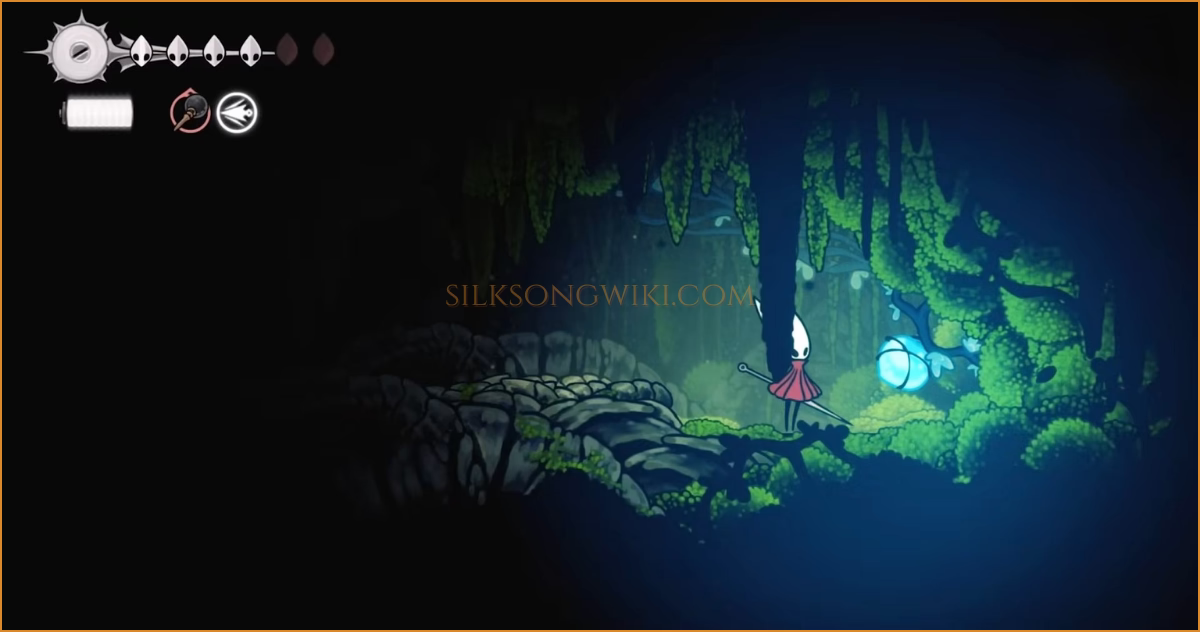 The second Plasmium Plant glowing at the end of a mossy tunnel.