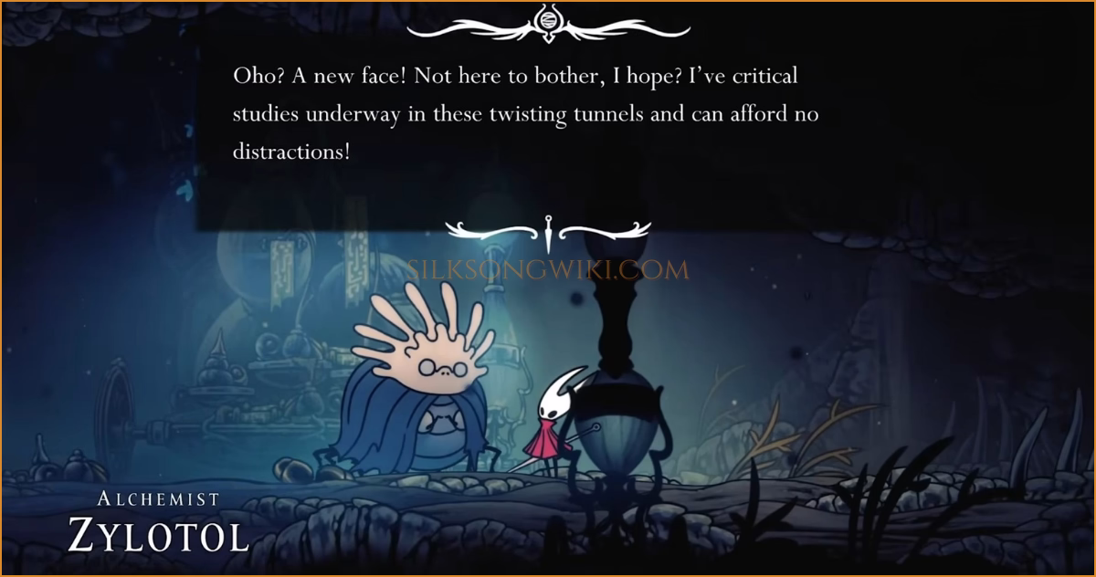Hornet speaks with Alchemist Zylotol in his lab to start the quest.