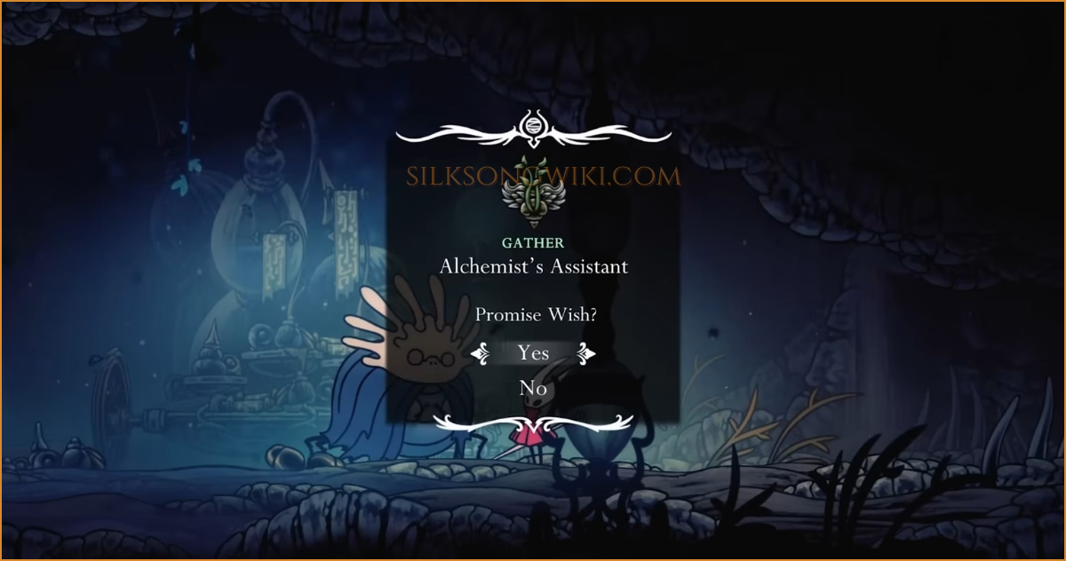 The Alchemist's Assistant wish is accepted and appears in the quest log.
