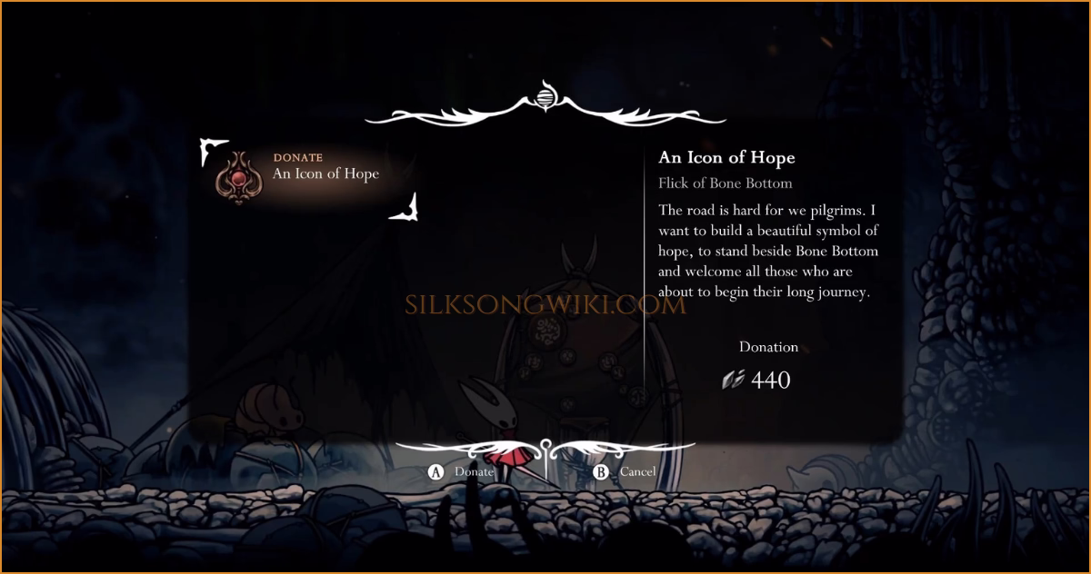 Hornet accepting the An Icon of Hope wish from the Bone Bottom Wishwell.