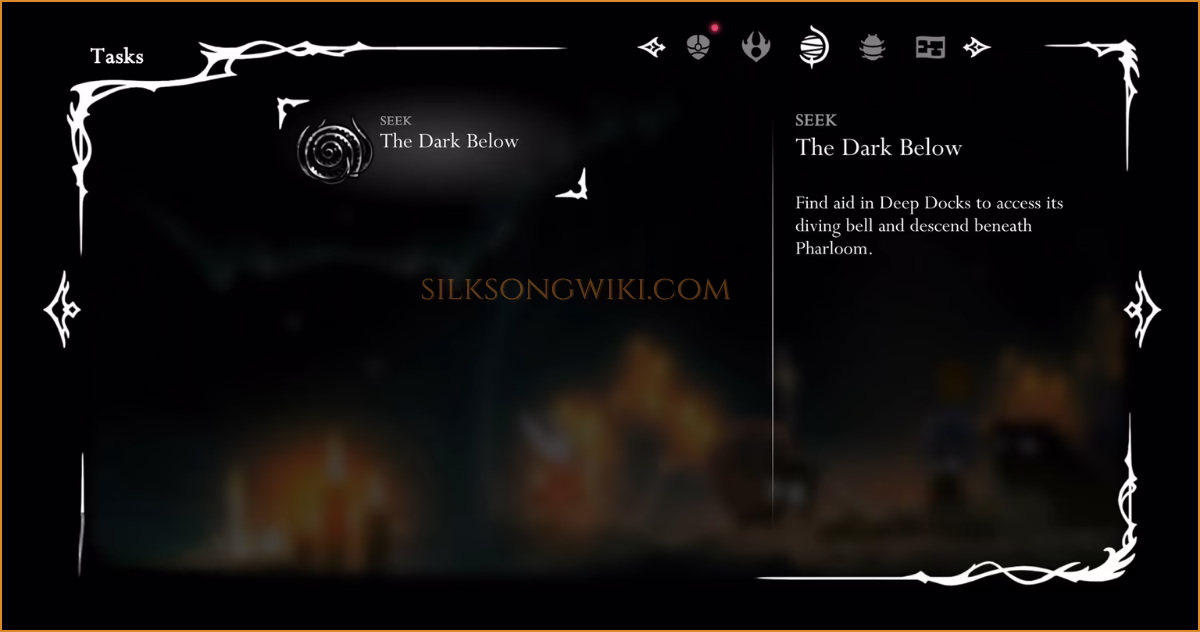 The title card for the next quest, "The Dark Below".