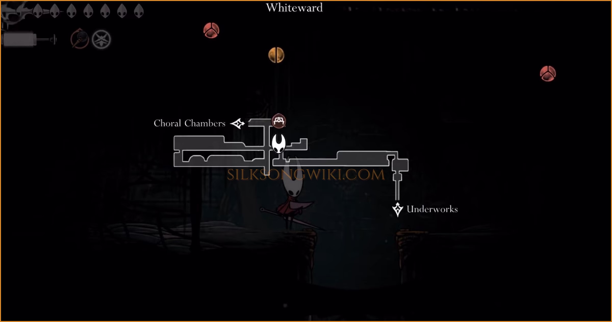 A map of Whiteward highlighting the path and location of the hidden door leading to Sherma.
