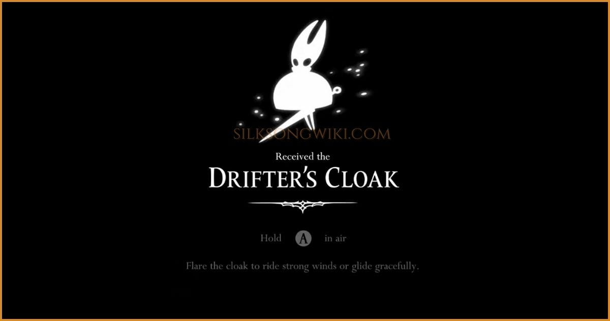 In-game notification showing Received the Drifters Cloak and instructions on how to use it by holding the jump button.