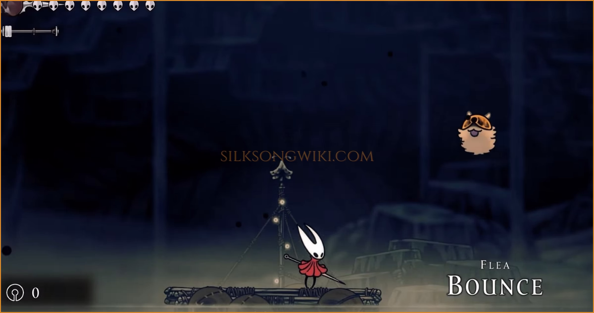 Hornet using a pogo-jump to bounce on fleas above water in the Flea Bounce mini-game.