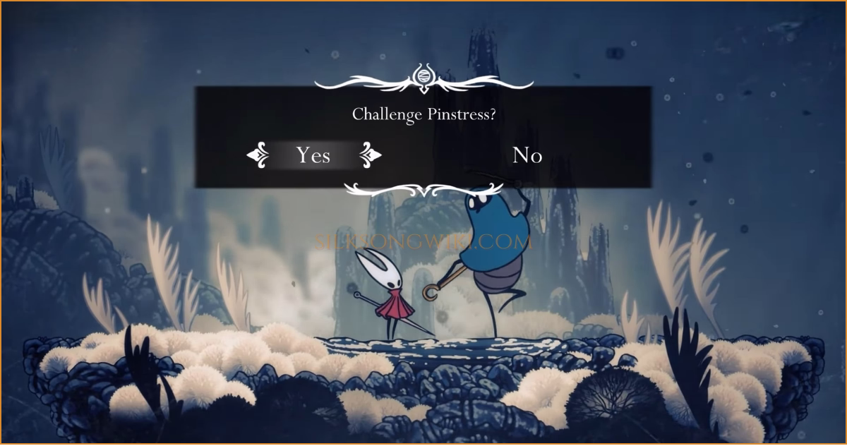 Hornet speaks with the Pinstress to initiate the final challenge.