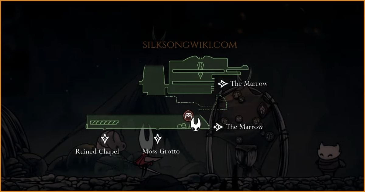 Map of Bone Bottom showing the location of the Wishwell.