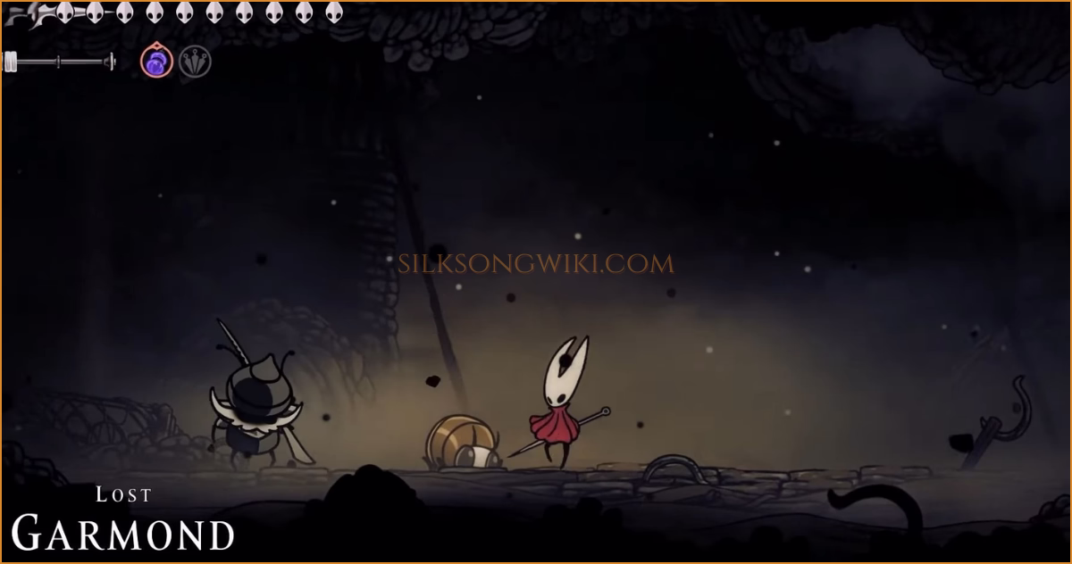 Hornet confronts the void-consumed Lost Garmond, initiating the boss battle.