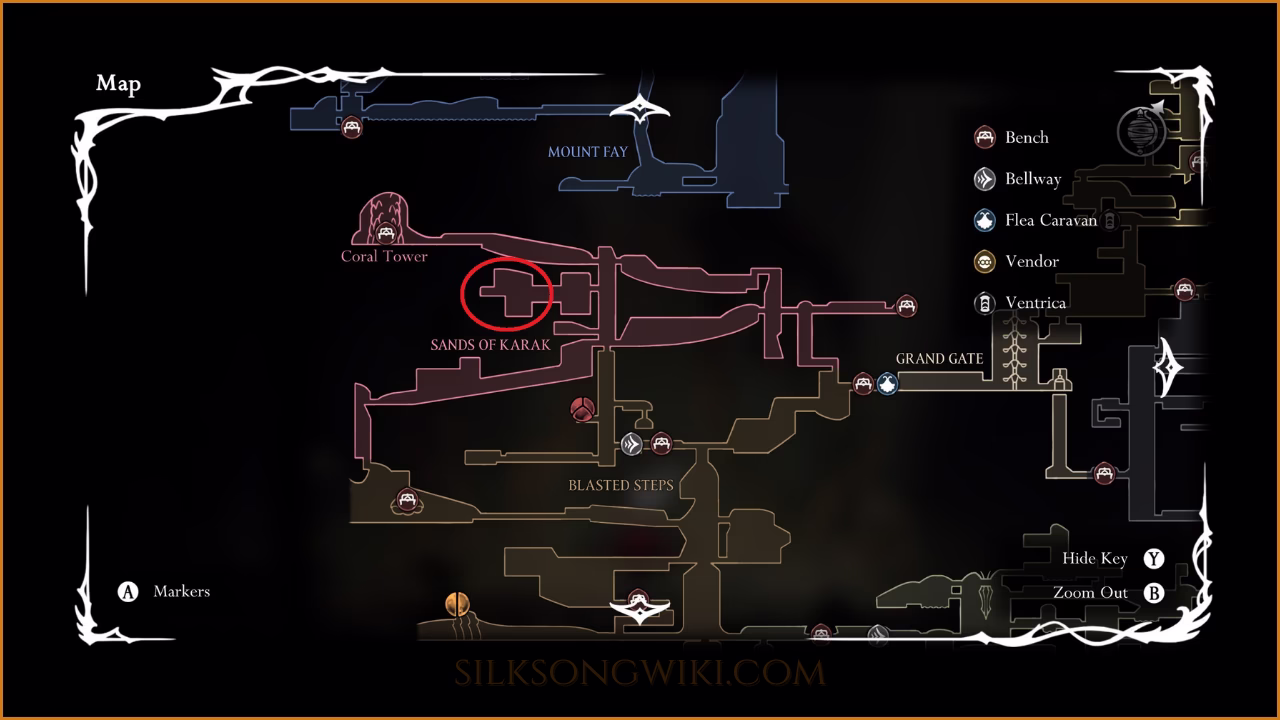 Map showing the entrance to the Sands of Karak