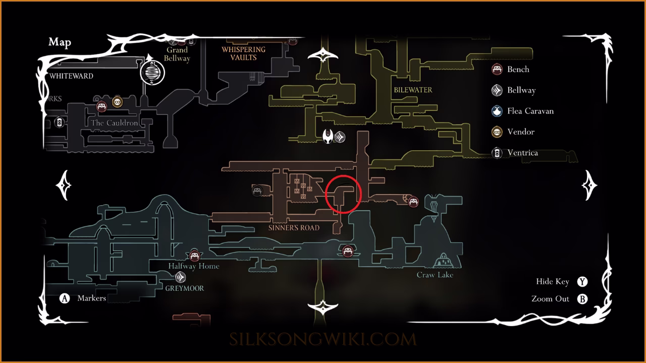 Map showing the location of the item in Sinner's Path