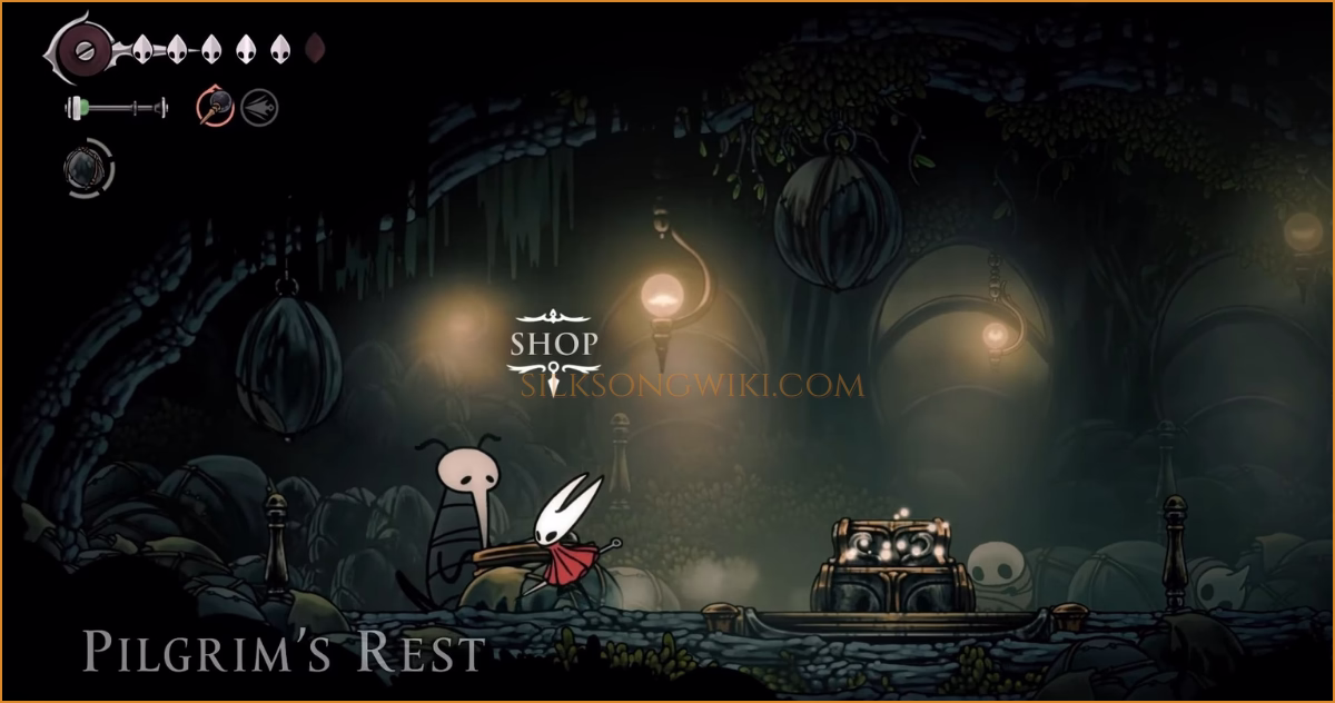 Hornet speaks with the merchant Mort inside Pilgrim's Rest to complete the delivery.