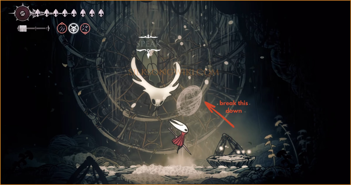 Styx beginning to crack open the Queen's Egg after receiving it from Hornet.