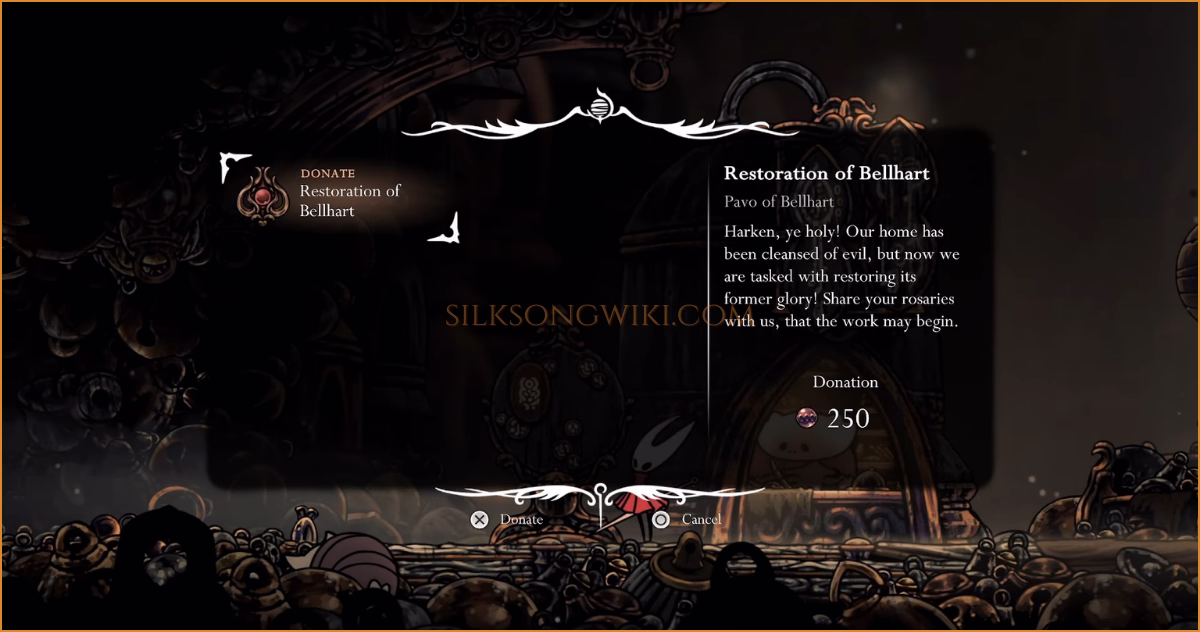 The quest details for Restoration of Bellhart shown in the player's menu.