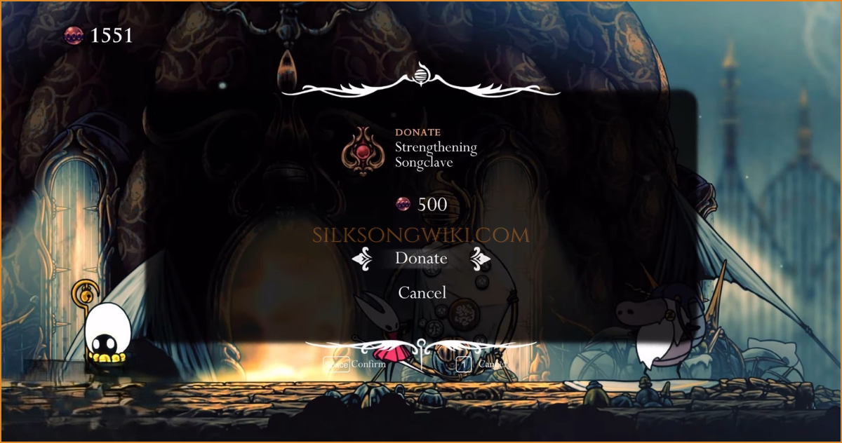 The in-game UI prompting the donation of 500 Rosaries to the Wishwell.