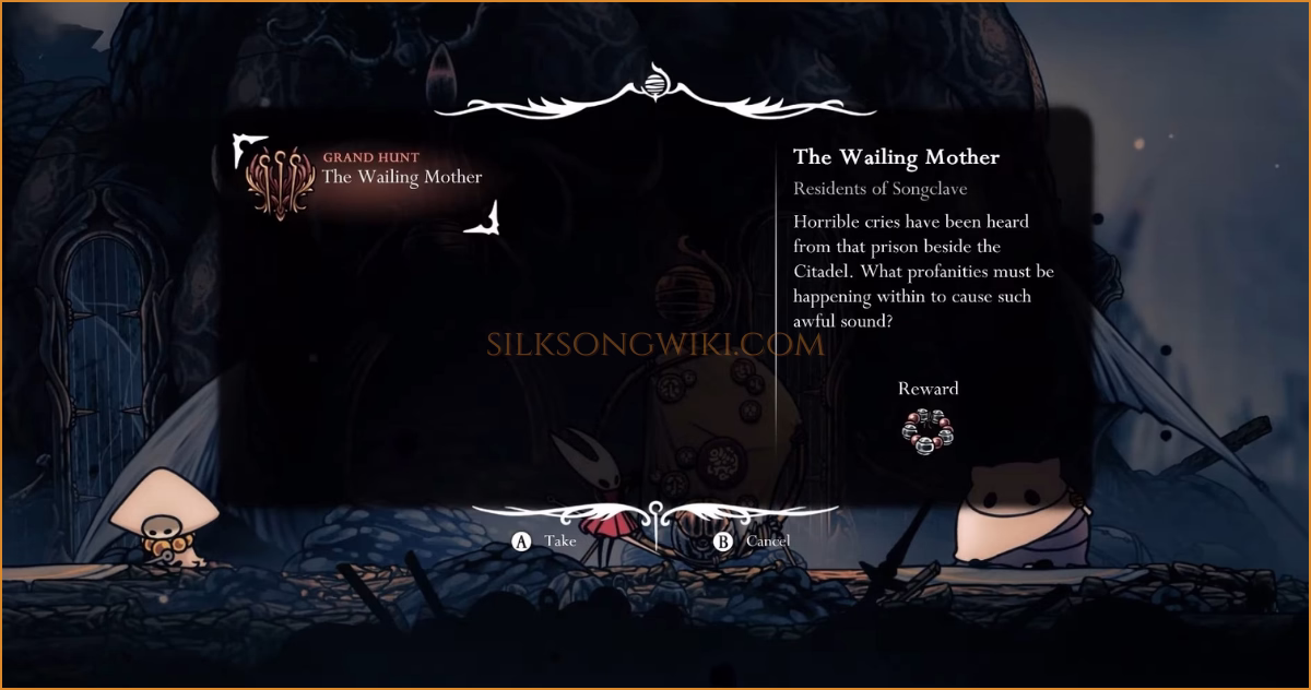 Hornet accepting The Wailing Mother wish from the Songclave Wishwell.