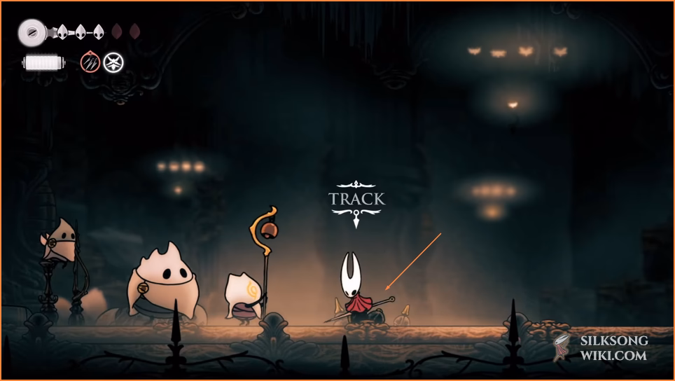 Hornet discovering the first clue—a pile of bodies—in the Coral Chambers while being attacked by local enemies.