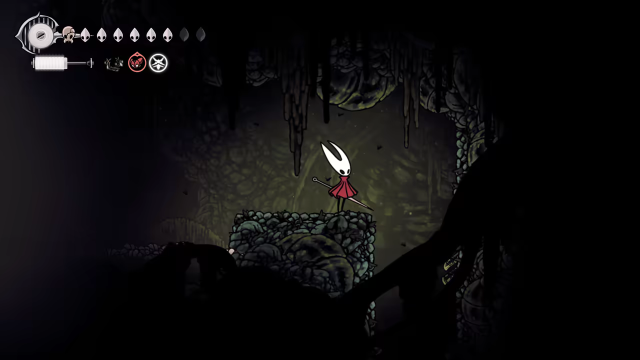 Falling into the trap hole to find the bench.