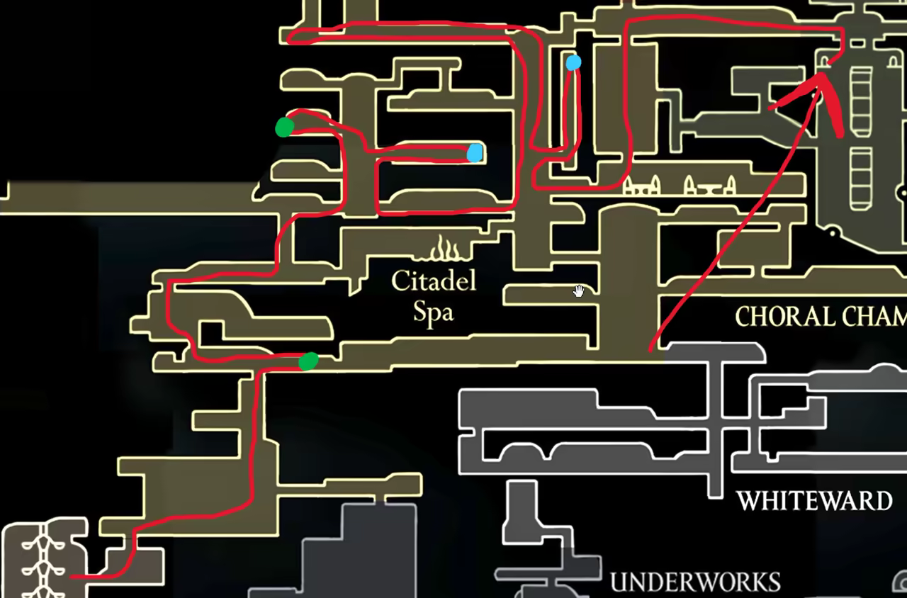 Map showing the cleanup route for the Left Choral Chambers.