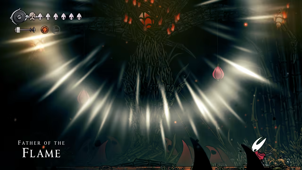 Fighting the Whisp Thicket Guardian boss.