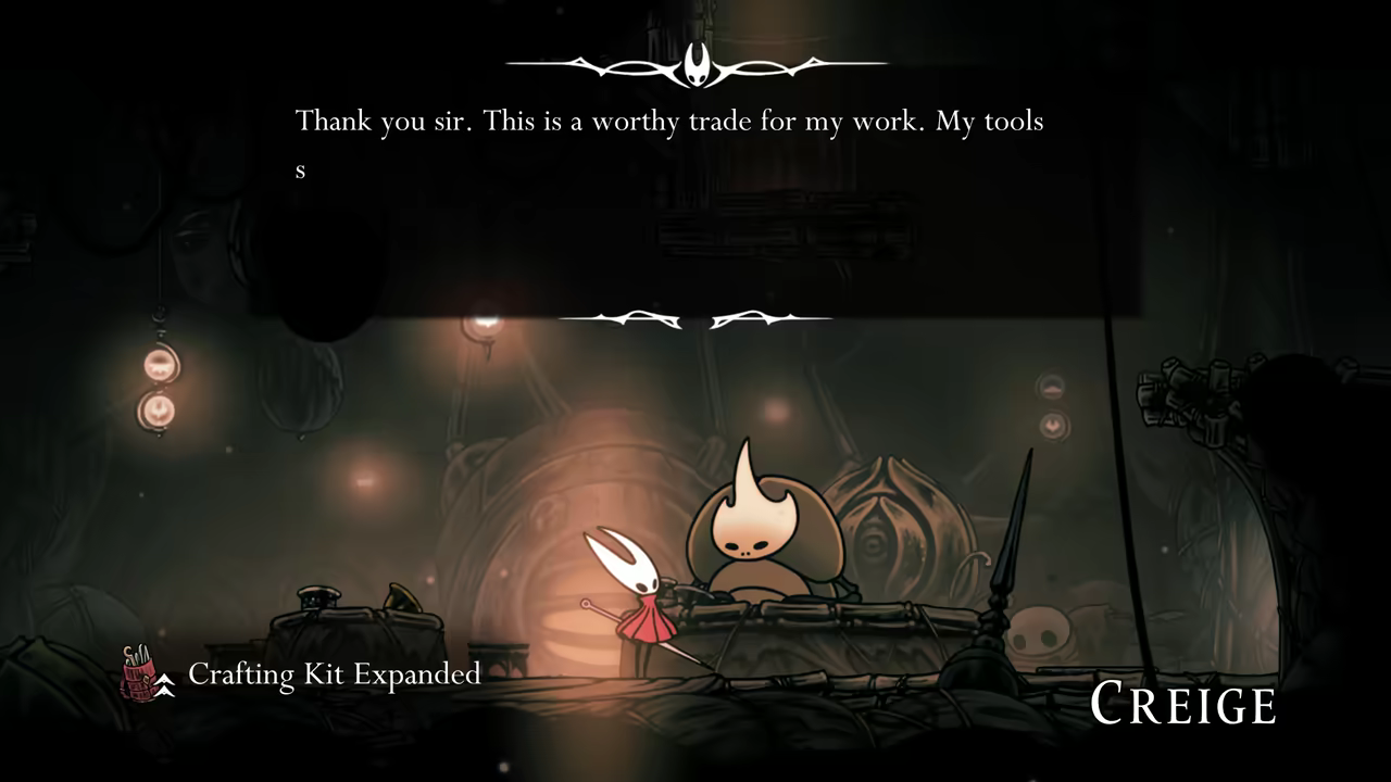 Receiving the Crafting Kit upgrade.