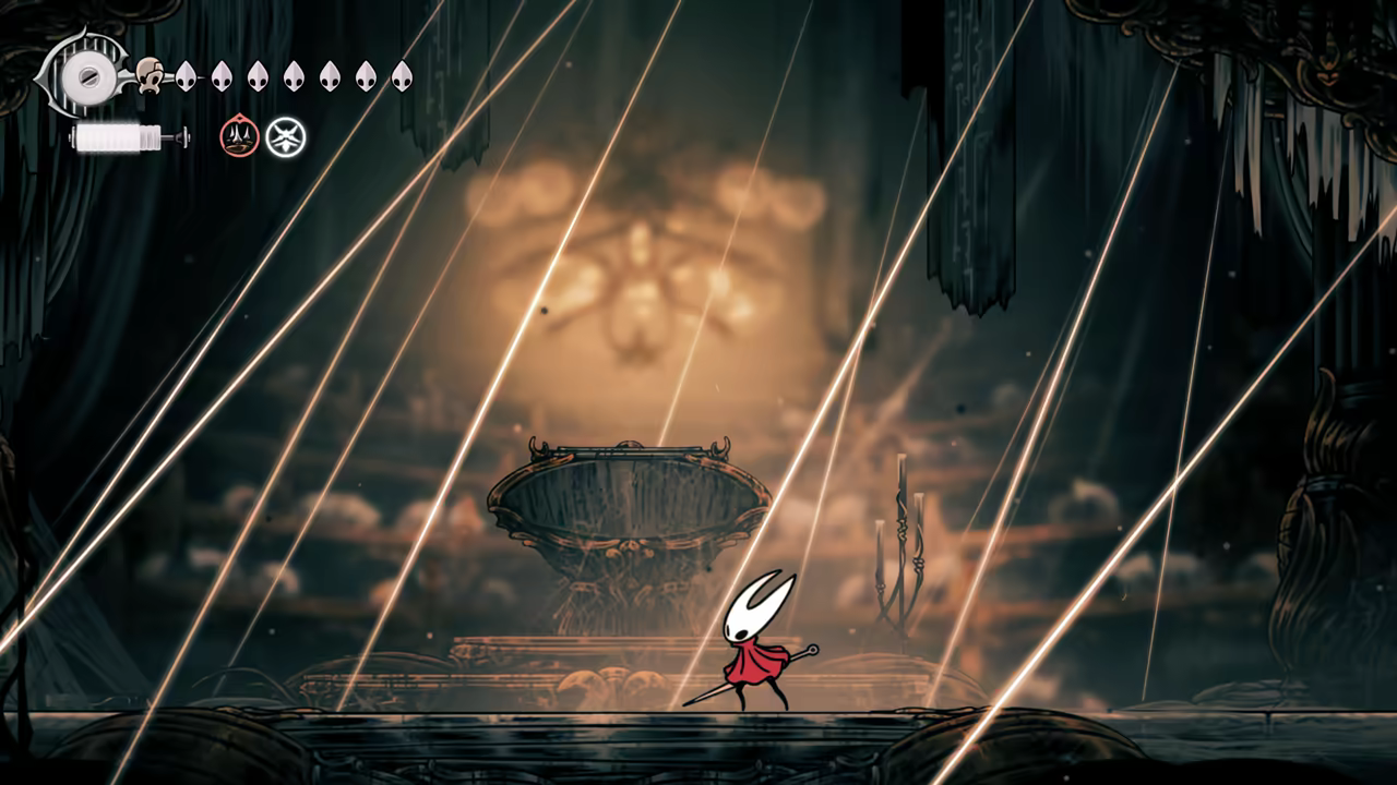 Fighting the two large enemies.