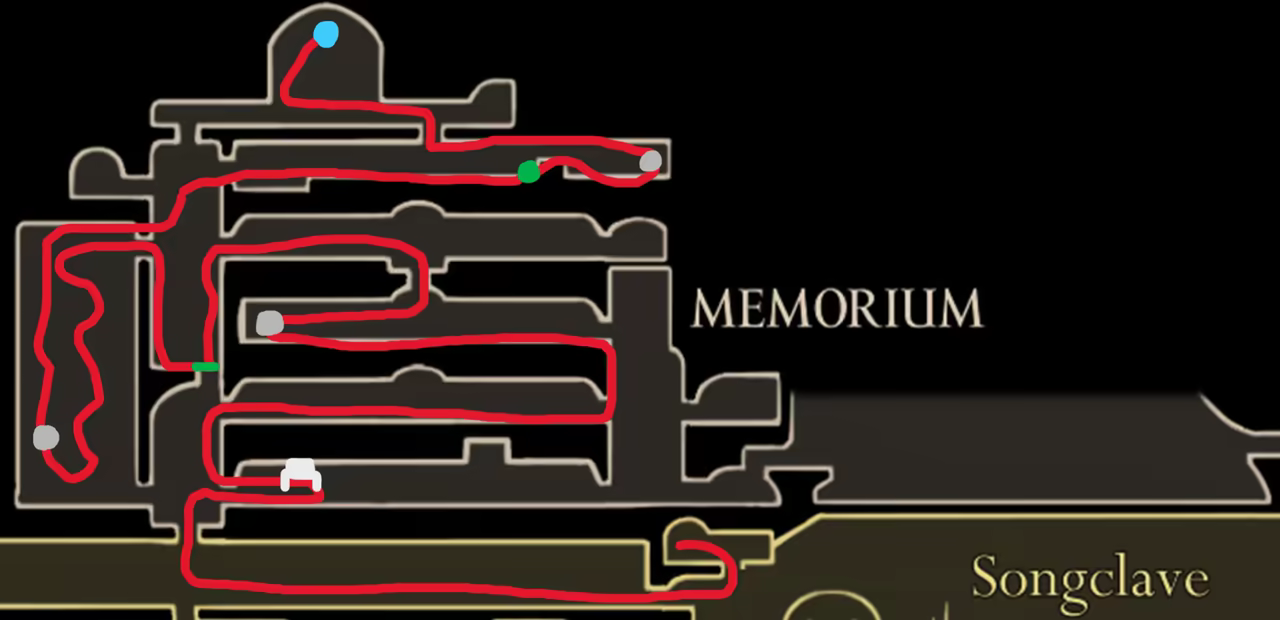 Map showing the first 100% completion route for Memorium.