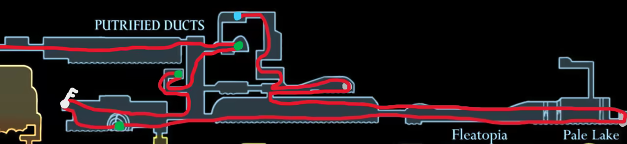 Map showing the 100% completion route for Putrified Ducts.