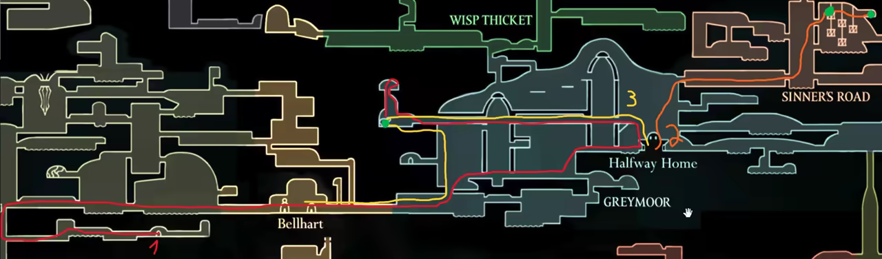 Map showing the route for the Witch Crest questline.