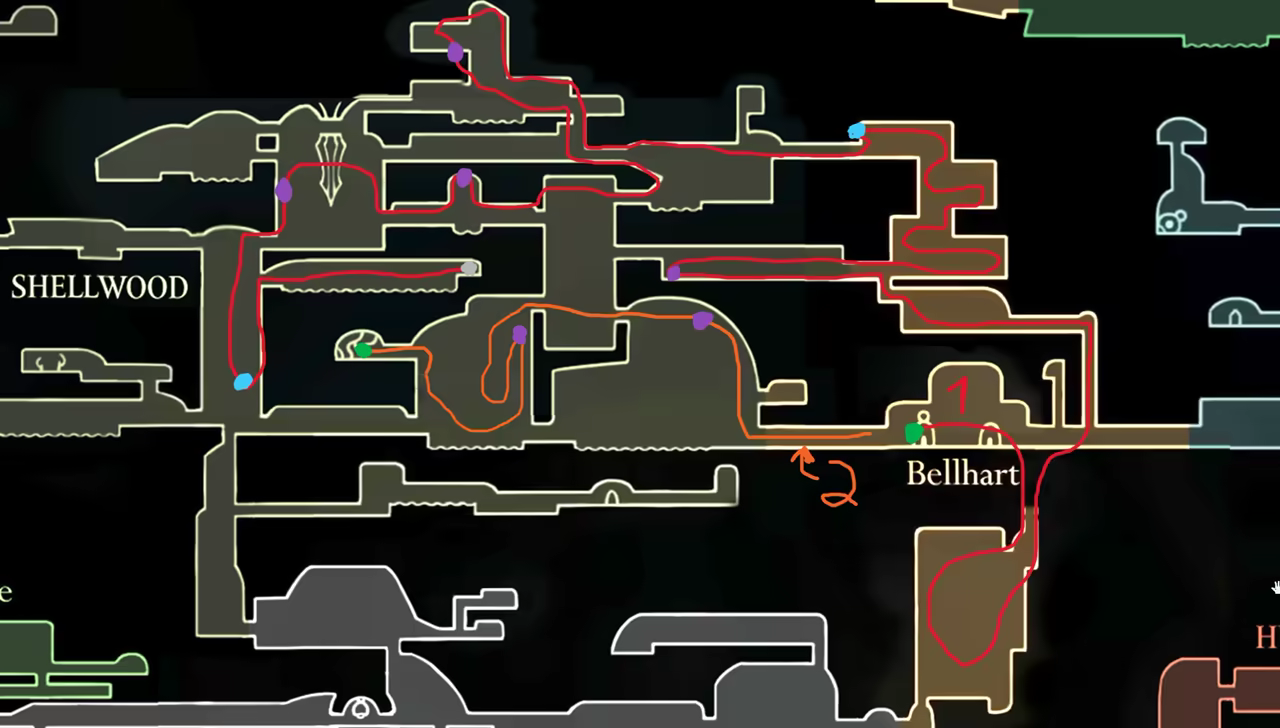 Map showing the 100% completion route for Shellwood.