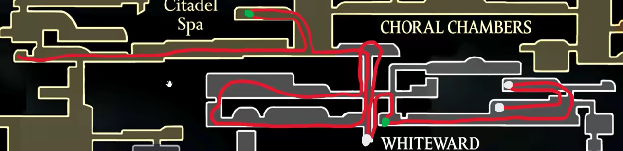 Map showing the 100% completion route for Whiteward.