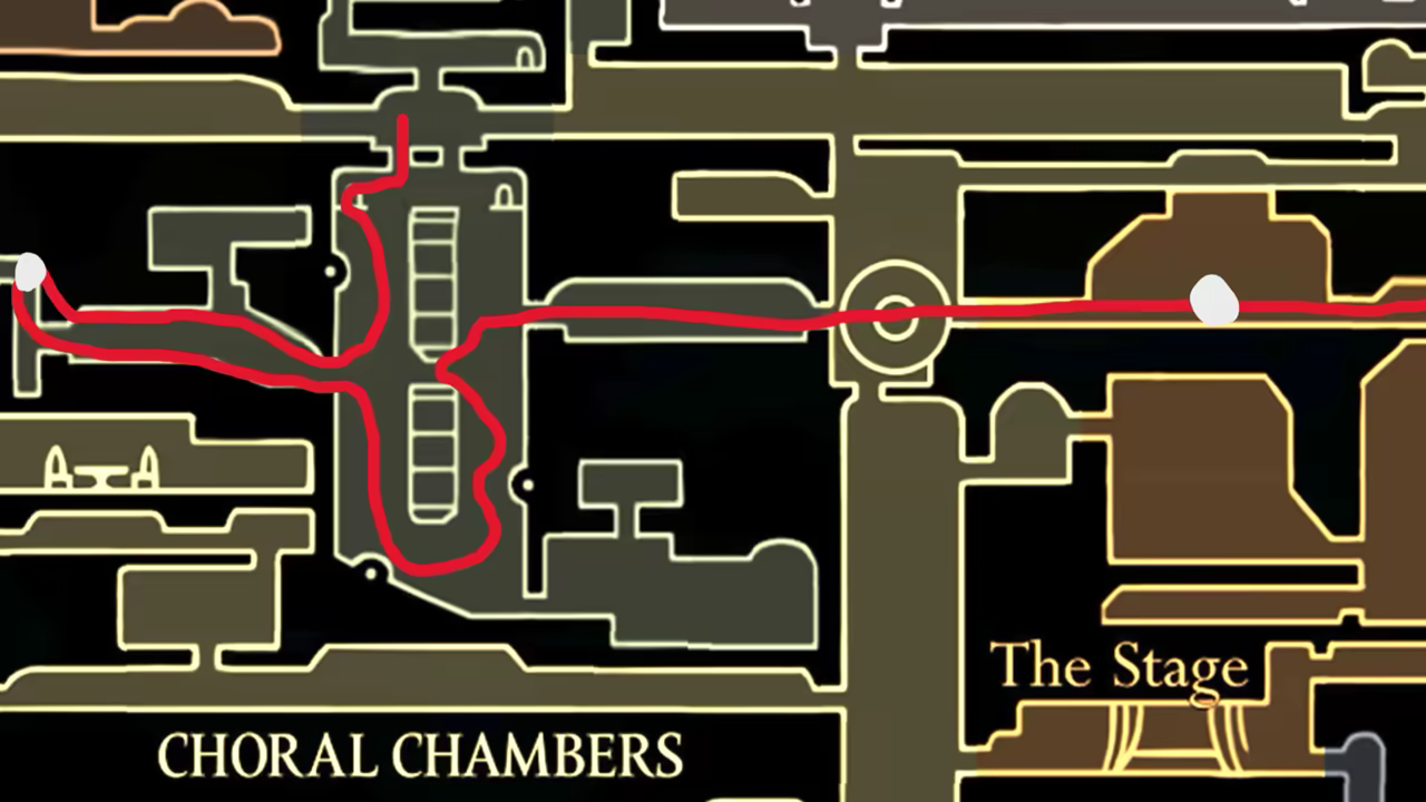 Map showing the speedrun route through the Cogwork Core.