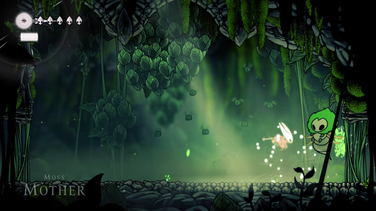 Fighting the Moss Mother boss.