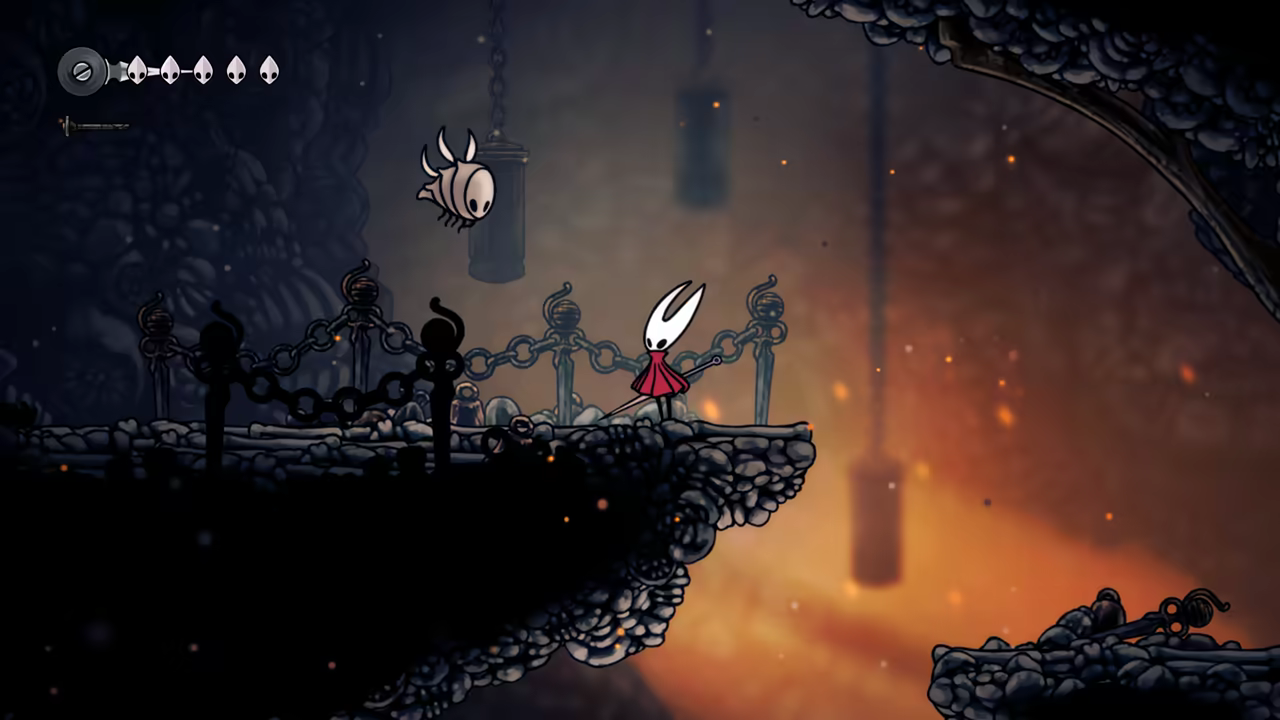 The Marrow entrance pogo skip — enemy bait setup on the starting platform (Steel Soul guide).