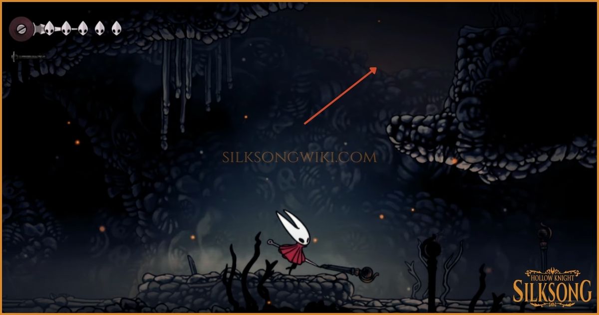 Hornet browsing the wares of Pebb the shopkeeper in Bone Bottom.