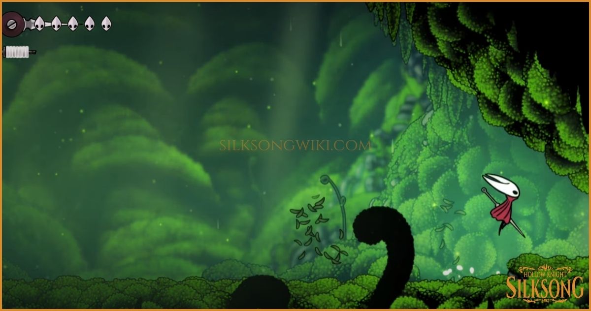 Hornet facing the first enemies in Moss Grotto.