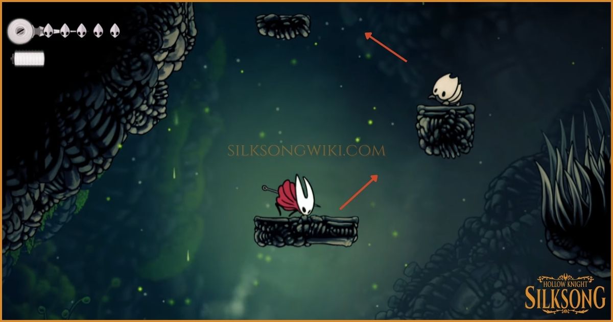 Hornet fighting rolling enemies during the ascent.